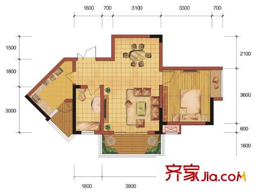 武夷濱江二期19棟標(biāo)準(zhǔn)層A戶型 1室2廳1衛(wèi)1廚