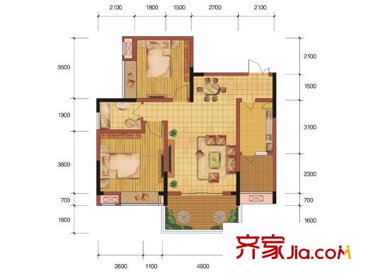 武夷濱江二期19棟標(biāo)準(zhǔn)層B戶型 2室2廳1衛(wèi)1廚