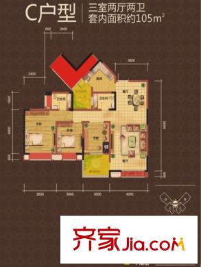 武夷濱江三期22/23號樓標(biāo)準(zhǔn)層C戶型 3室2廳2衛(wèi)1廚