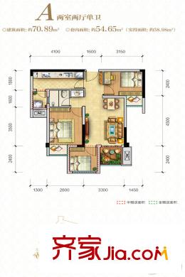魯能南渝星城一期2/3/9號樓標(biāo)準(zhǔn)層A戶型 2室2廳1衛(wèi)1廚