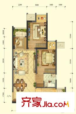 國博城一期高層1號樓標(biāo)準(zhǔn)層G1戶型 2室2廳1衛(wèi)1廚