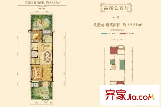 國博城一期別墅B3戶型一層戶型 1室2廳1衛(wèi)1廚