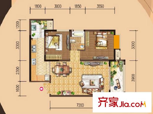 興茂盛世國際二期8/9號樓標準層C4戶型 2室2廳1衛(wèi)1廚