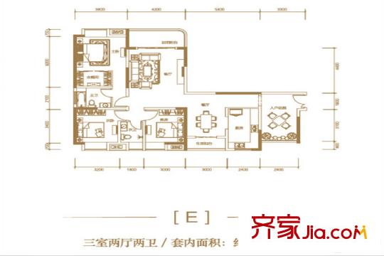 金輝城江城上一期2幢標(biāo)準(zhǔn)層E戶型 3室2廳2衛(wèi)1廚