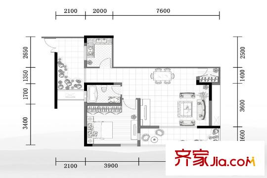 美心江與江南一期住宅10/11號(hào)樓標(biāo)準(zhǔn)層A-2b戶型 1室1廳1衛(wèi)1廚