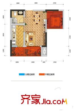 光亮天潤(rùn)城一期3號(hào)樓標(biāo)準(zhǔn)層C4戶型 1室1廳1衛(wèi)1廚
