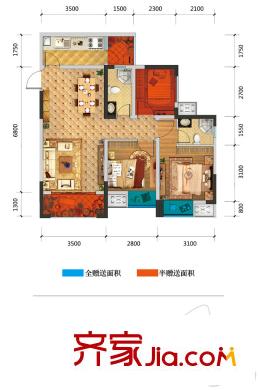 光亮天潤(rùn)城一期3號(hào)樓標(biāo)準(zhǔn)層C2戶型 2室2廳2衛(wèi)1廚