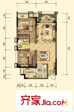 匯祥林里3000三期高層1、2號樓標準層套內(nèi)83平方米戶型 2室2廳1衛(wèi)1廚