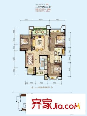 匯祥林里3000二期洋房19/20號樓標準層E4-E10戶型 2室2廳2衛(wèi)1廚