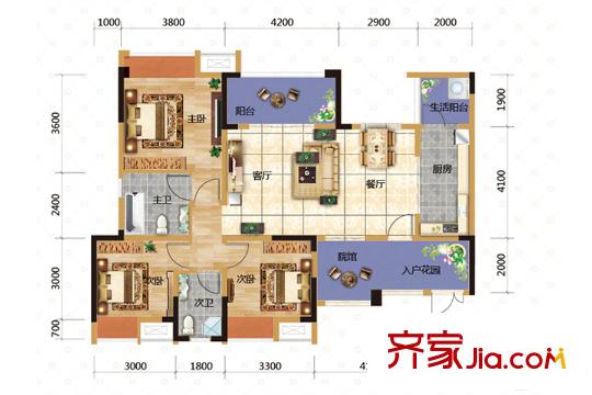 旅文中央大街D區(qū)2號樓及4號樓標(biāo)準(zhǔn)層E戶型 3室2廳2衛(wèi)1廚