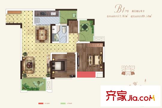 世茂茂悅府高層一期3號(hào)樓標(biāo)準(zhǔn)層B1戶型 2室2廳1衛(wèi)1廚