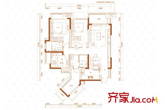 萬(wàn)科西城一期3號(hào)樓標(biāo)準(zhǔn)層A戶型 3室2廳2衛(wèi)1廚