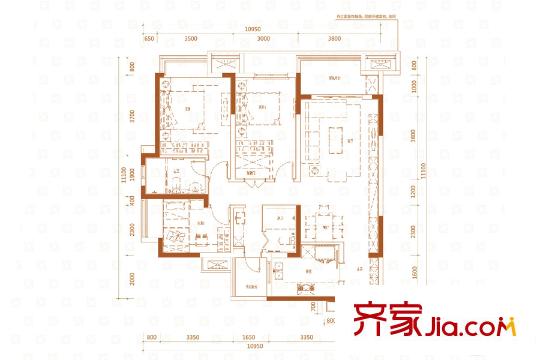 萬(wàn)科西城一期3號(hào)樓標(biāo)準(zhǔn)層B戶型 3室2廳2衛(wèi)1廚