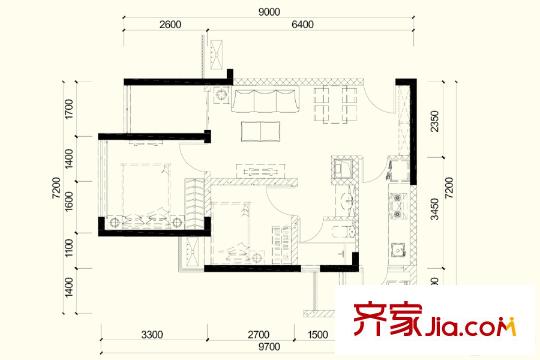 萬(wàn)科西城二期5號(hào)樓標(biāo)準(zhǔn)層C戶型 2室2廳1衛(wèi)1廚