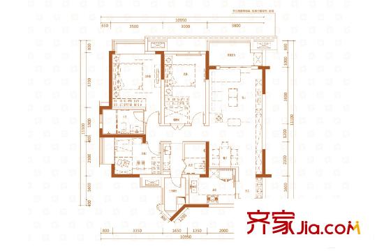 萬(wàn)科西城一期3號(hào)樓標(biāo)準(zhǔn)層C戶型 3室2廳2衛(wèi)1廚