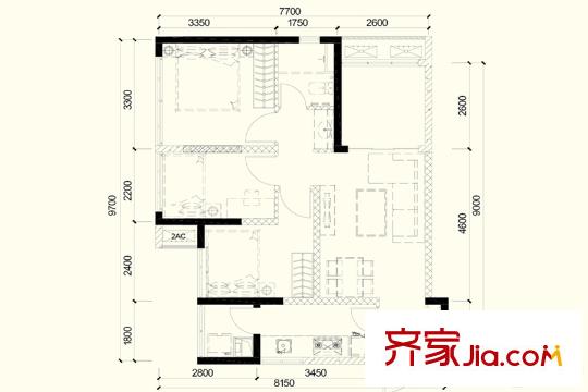 萬(wàn)科西城二期5號(hào)樓標(biāo)準(zhǔn)層A戶型 3室2廳1衛(wèi)1廚