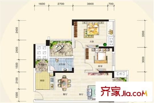 奧園國際城B區(qū)10幢標(biāo)準(zhǔn)層F2戶型 2室2廳1衛(wèi)1廚