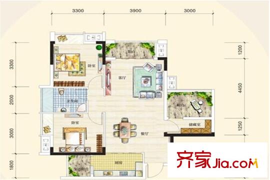 奧園國際城B區(qū)10幢標(biāo)準(zhǔn)層D1戶型 2室2廳1衛(wèi)1廚