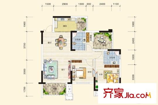 奧園國際城B區(qū)8幢標(biāo)準(zhǔn)層H3戶型 2室2廳2衛(wèi)1廚