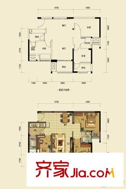 中交錦悅一期高層1號(hào)樓標(biāo)準(zhǔn)層3/4號(hào)房C4戶型 2室2廳1衛(wèi)1廚