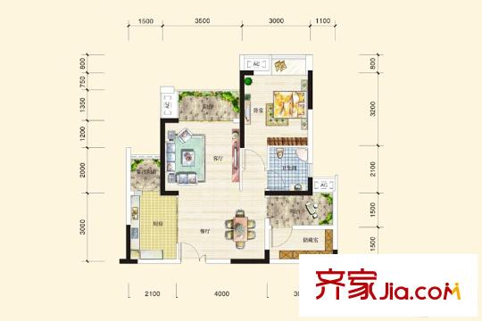 奧園國際城B區(qū)10幢標(biāo)準(zhǔn)層H1戶型 1室2廳1衛(wèi)1廚