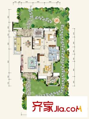 奧園國際城一期洋房A1一層平面圖 3室2廳2衛(wèi)1廚