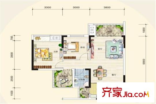 奧園國際城B區(qū)15幢標(biāo)準(zhǔn)層F4戶型 2室2廳2衛(wèi)1廚
