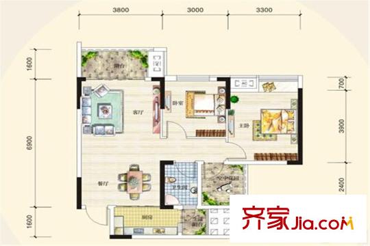 奧園國際城B區(qū)10幢標(biāo)準(zhǔn)層F3戶型 2室2廳1衛(wèi)1廚