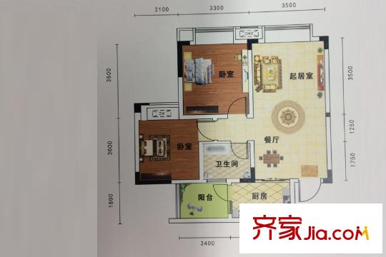 正源福源一期18/19/20號(hào)樓標(biāo)注層E戶型 2室2廳1衛(wèi)1廚