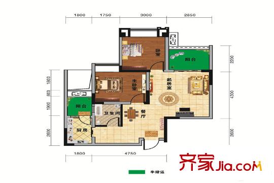 正源福源一期3/6號(hào)樓標(biāo)準(zhǔn)層1/8號(hào)房 2室1廳2衛(wèi)1廚