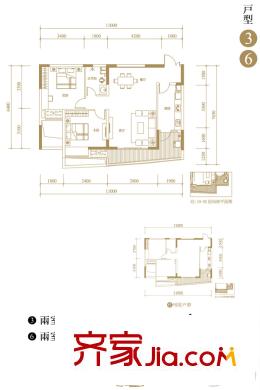 洋世達南濱特區(qū)一期高層3/5號樓6戶型 2室2廳1衛(wèi)1廚