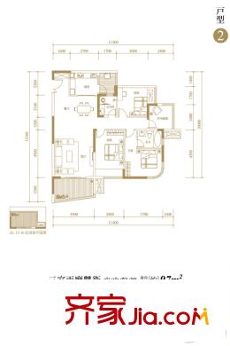 洋世達南濱特區(qū)一期高層3/5號樓2戶型 3室2廳2衛(wèi)1廚