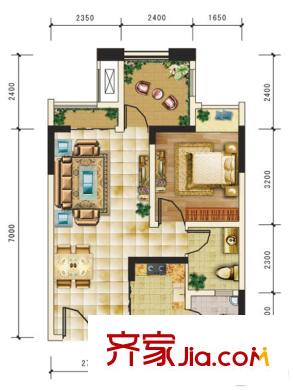 華宇龍灣一期高層36#樓標(biāo)準(zhǔn)層F2戶型 1室2廳1衛(wèi)1廚