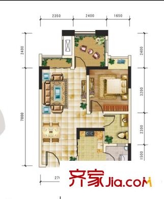 華宇龍灣一期36號樓標(biāo)準(zhǔn)層F2戶型 1室2廳1衛(wèi)1廚