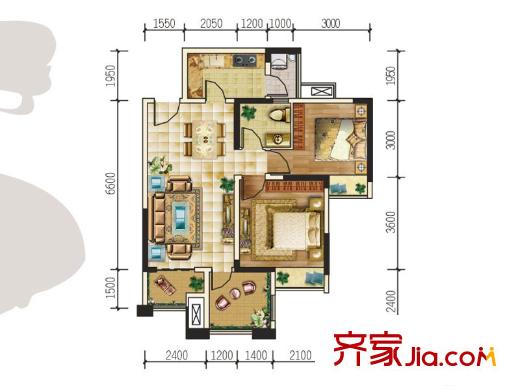 華宇龍灣一期高層36#樓標(biāo)準(zhǔn)層F5戶型 2室2廳1衛(wèi)1廚