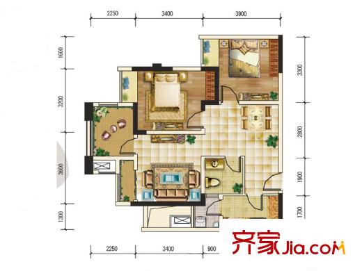 華宇龍灣一期高層36#樓標(biāo)準(zhǔn)層F3戶型 2室2廳2衛(wèi)1廚