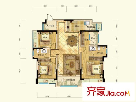 融創(chuàng)凡爾賽領(lǐng)館二期高層3號(hào)樓標(biāo)準(zhǔn)層C4號(hào)房 3室2廳2衛(wèi)1廚