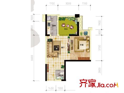華宇龍灣二期高層31號樓標(biāo)準(zhǔn)層5/6號房戶型 1室1廳1衛(wèi)1廚