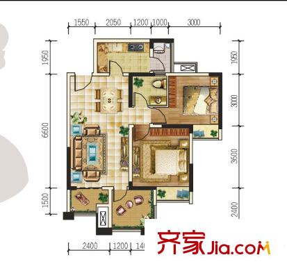 華宇龍灣一期36號樓標(biāo)準(zhǔn)層F5戶型 2室2廳1衛(wèi)1廚