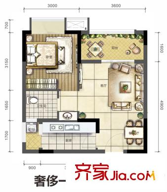 旭陽臺北城一期29號樓公寓標準層6712號平方米戶型 1室1廳1衛(wèi)1廚