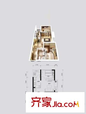 南方玫瑰城二期新起點1號樓標準層A戶型 2室2廳1衛(wèi)1廚