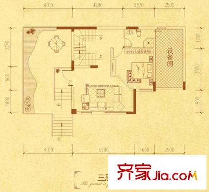 南山高爾夫國際疊滟嶺戶型圖B1型三層 1室1廳1衛(wèi)1廚