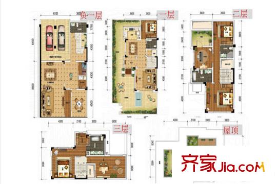 保利茵夢湖一期聯排別墅標準層3號戶型圖 4室4廳4衛(wèi)2廚