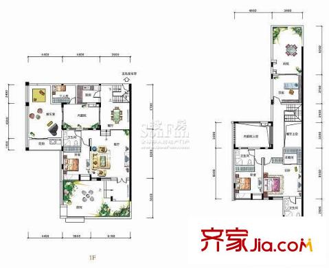 同景國際城法朵Villa戶型圖RE疊拼下中間套 2室2廳2衛(wèi)1廚