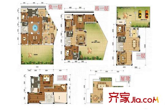 保利茵夢湖一期聯排別墅標準層雙拼戶型圖  4室4廳4衛(wèi)2廚