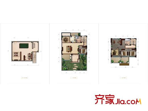 復(fù)地花嶼城一期疊拼別墅E1戶型負(fù)一、一、二層 4室2廳3衛(wèi)1廚