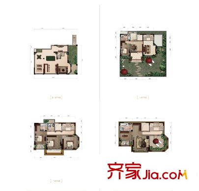 復(fù)地花嶼城一期類獨(dú)棟別墅A1戶型負(fù)一、一、二、三層 4室3廳4衛(wèi)1廚
