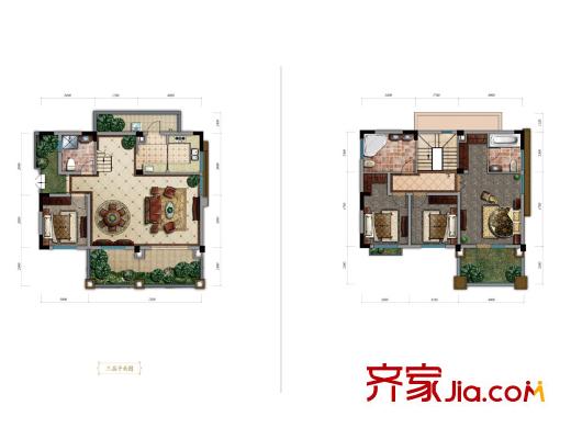 復(fù)地花嶼城一期疊拼別墅E6戶型三、四層 4室2廳3衛(wèi)1廚