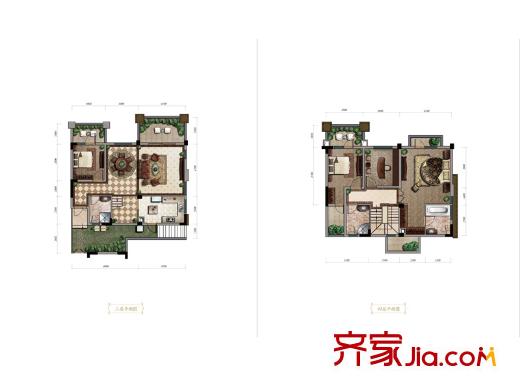 復(fù)地花嶼城一期疊拼別墅E8戶型三、四層 4室2廳3衛(wèi)1廚