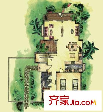慶隆南山高爾夫柏翠莊戶型圖柏翠莊D戶型一層 1室2廳1衛(wèi)1廚